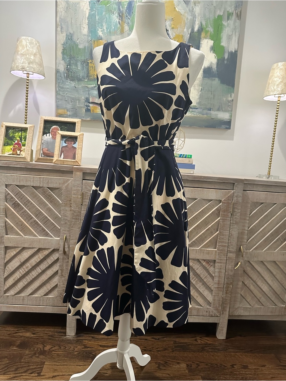 Vintage J. Crew Navy and Cream Floral Midi Dress